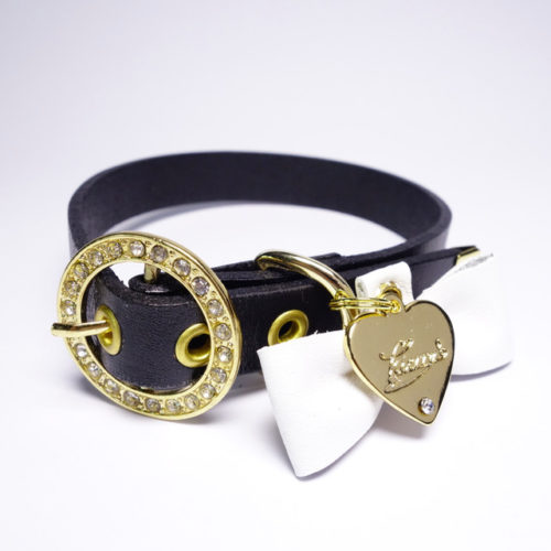 Kierry’s Lana collar for dogs – black with white ribbon (L) Kierry’s Lana collar for dogs – black with white ribbon (L)